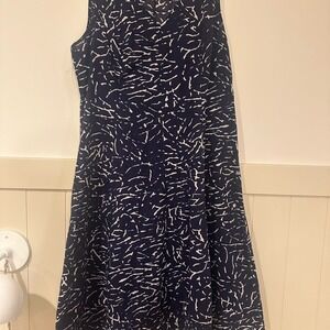 Coldwater Creek Navy and White Midi‎ Dress V neck- lightweight - full skirt